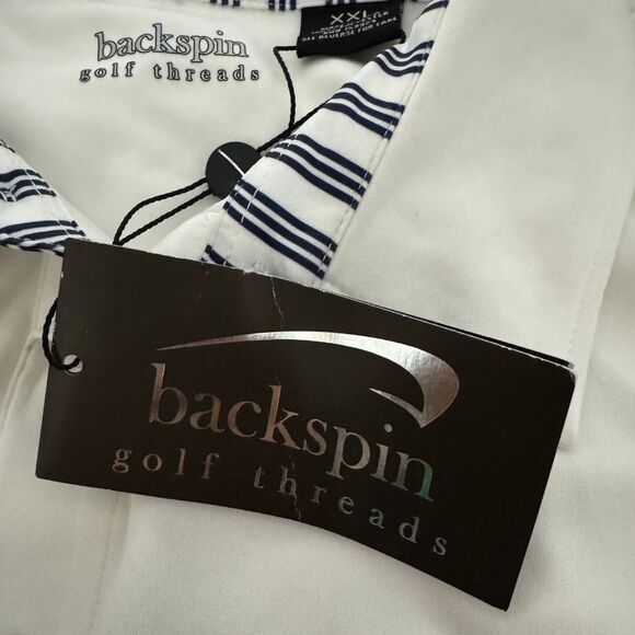BACKSPIN GOLF THREADS Mens White Navy Knit Stretch Polo Performance NWT 2XL XXL - Picture 5 of 5